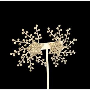 Vintage 1960s Cathe’ Crystal Starburst Clip Earrings Dramatic Statement - 10K